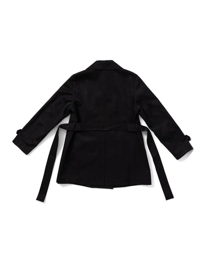 Black short trench jacket MJ275002, back flat lay