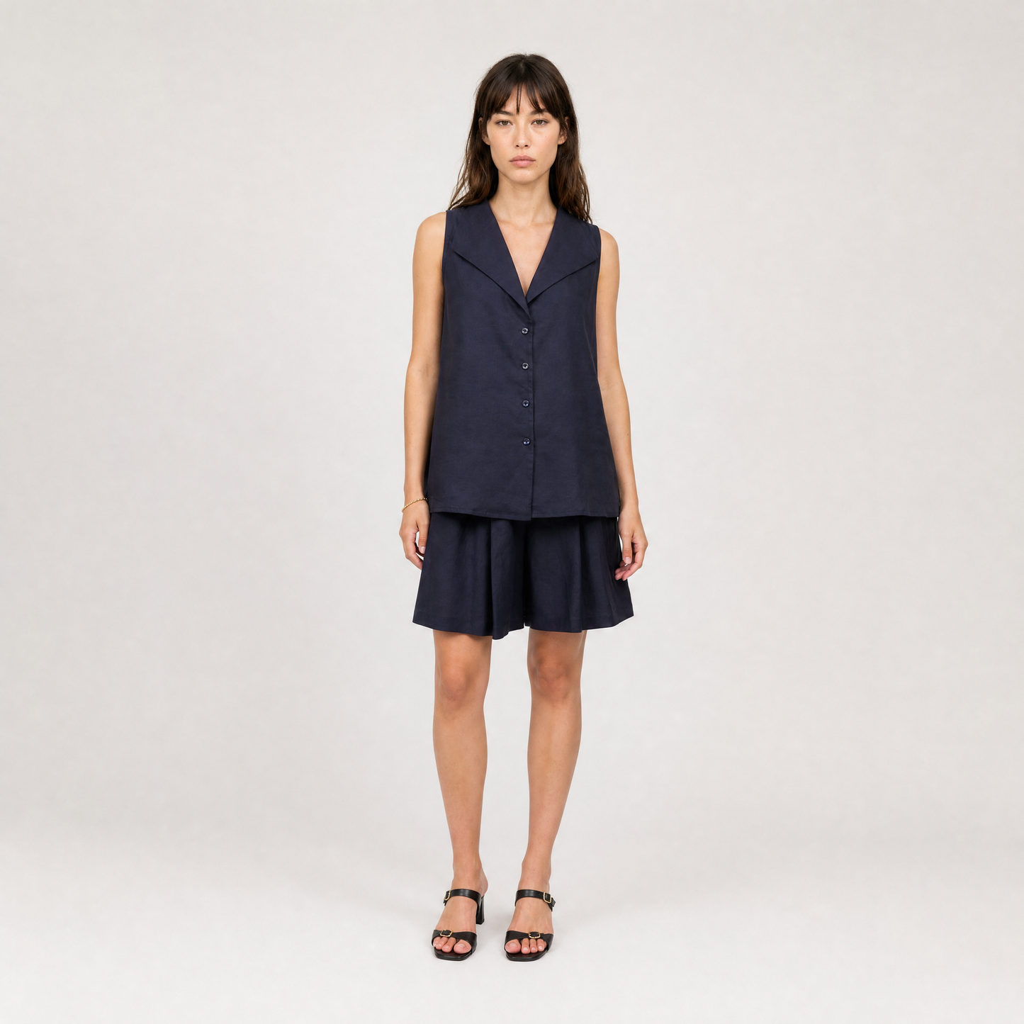 Blouse sans manches en lin – Méditerranée Claire – MJ5491-A