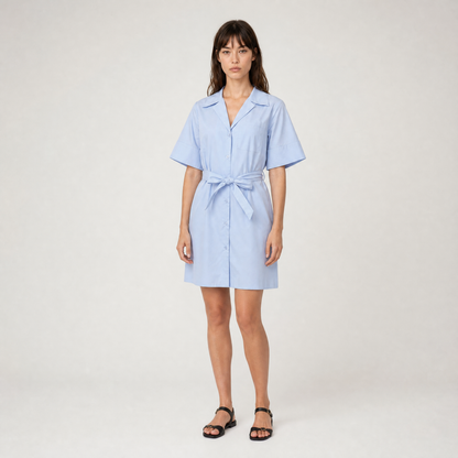 Robe chemise ceinturée en coton – Fil Blanc – MJ5424