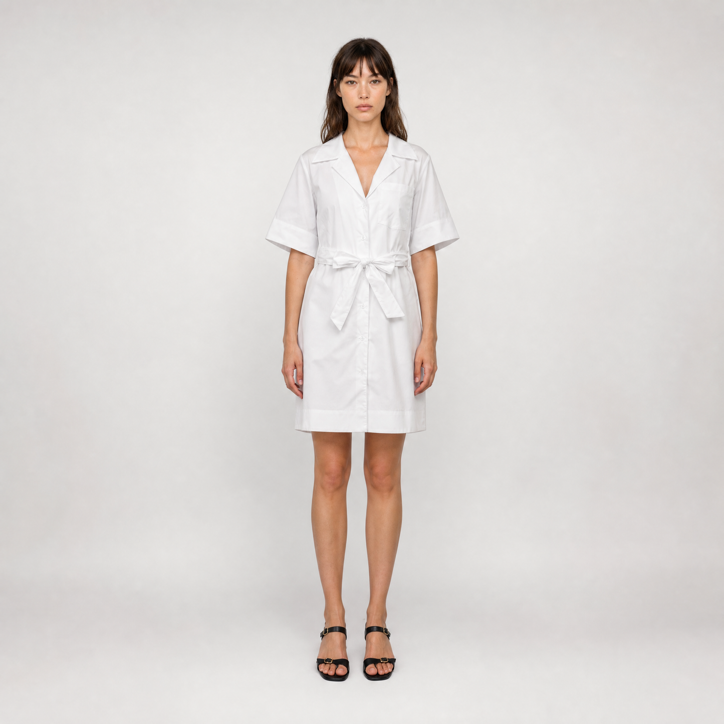 Robe chemise ceinturée en coton – Fil Blanc – MJ5424