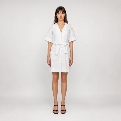 Robe chemise ceinturée en coton – Fil Blanc – MJ5424
