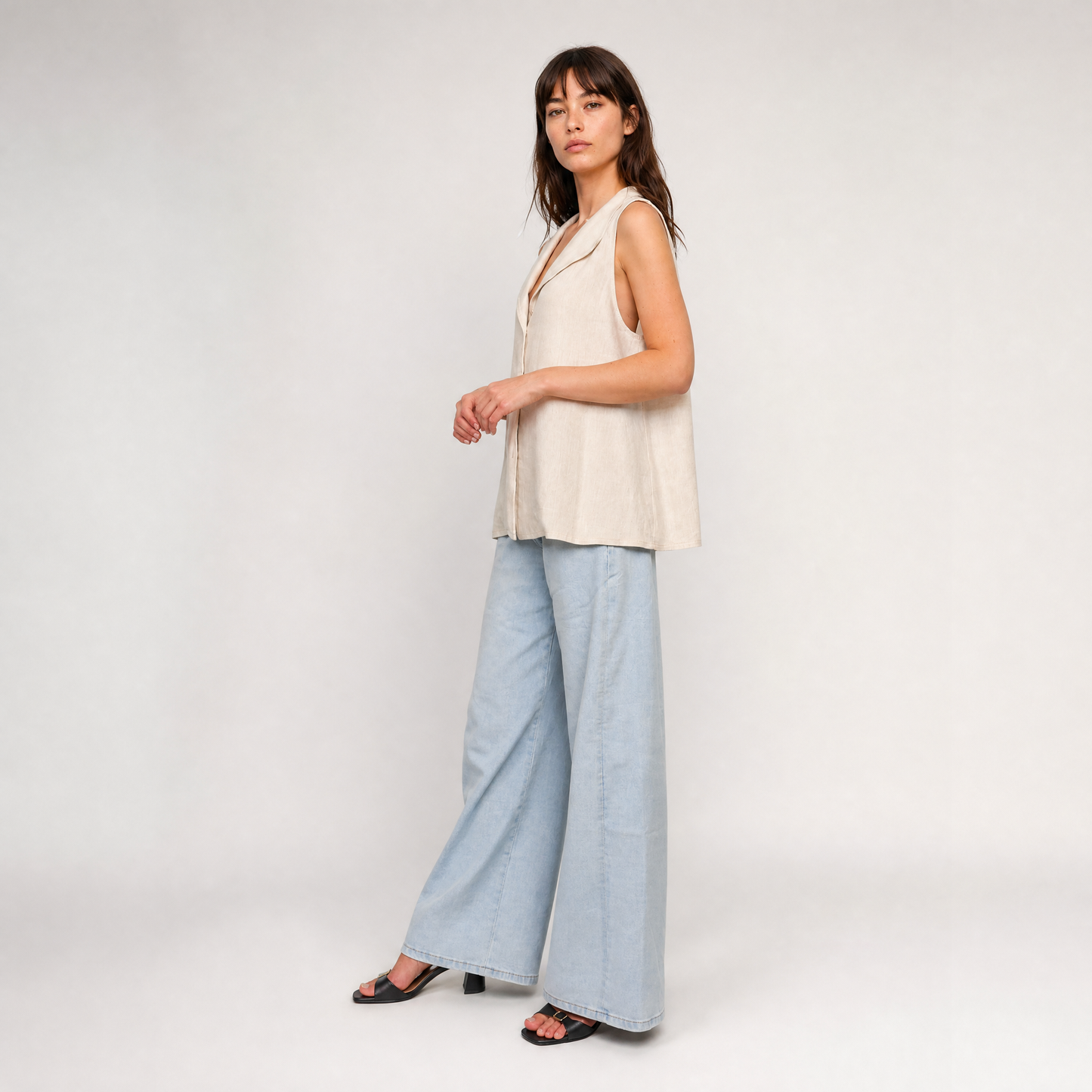 Blouse sans manches en lin – Méditerranée Claire – MJ5491-A