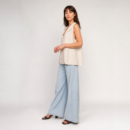 Blouse sans manches en lin – Méditerranée Claire – MJ5491-A