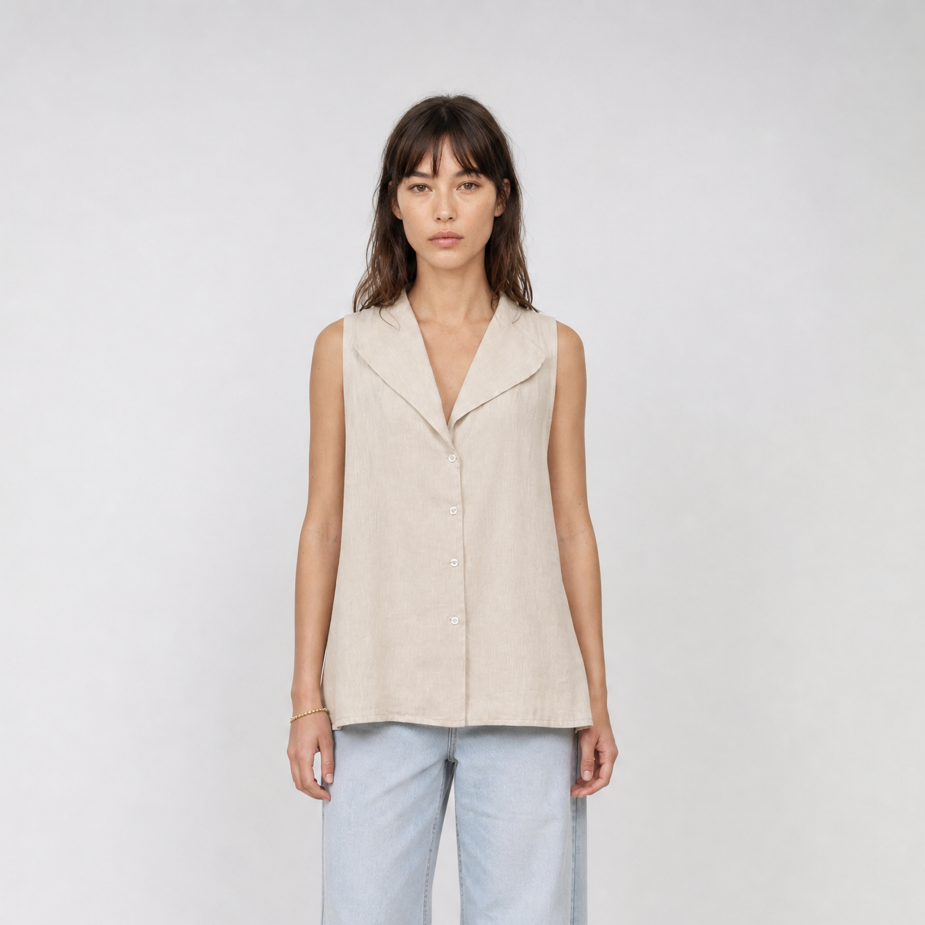 Blouse sans manches en lin – Méditerranée Claire – MJ5491-A