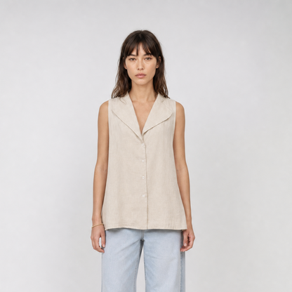 Blouse sans manches en lin – Méditerranée Claire – MJ5491-A