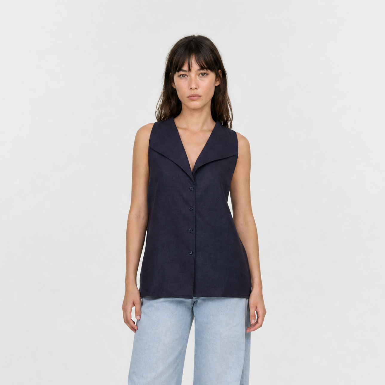 Blouse sans manches en lin – Méditerranée Claire – MJ5491-A