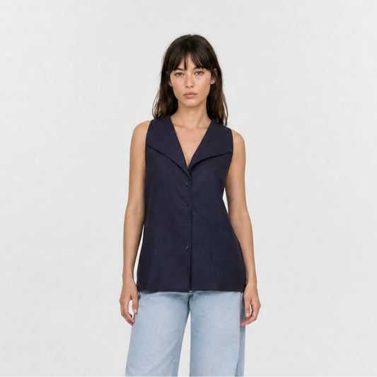 Blouse sans manches en lin – Méditerranée Claire – MJ5491-A
