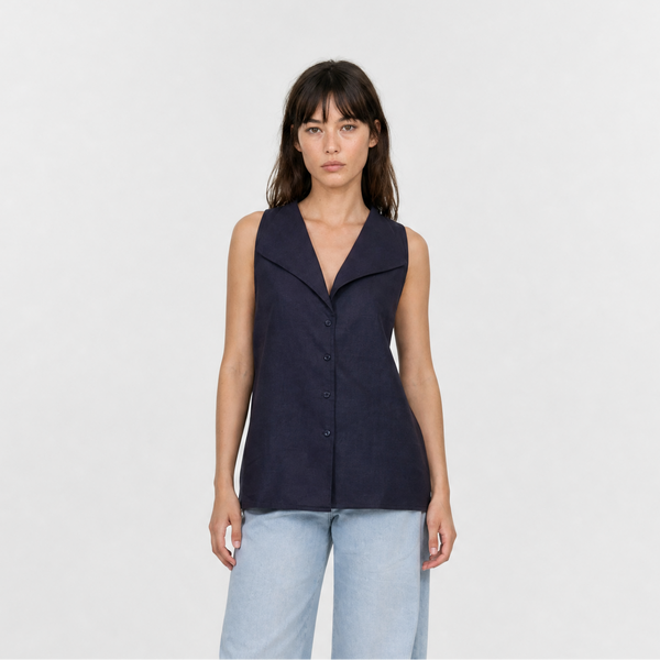 Blouse sans manches en lin – Méditerranée Claire – MJ5491-A