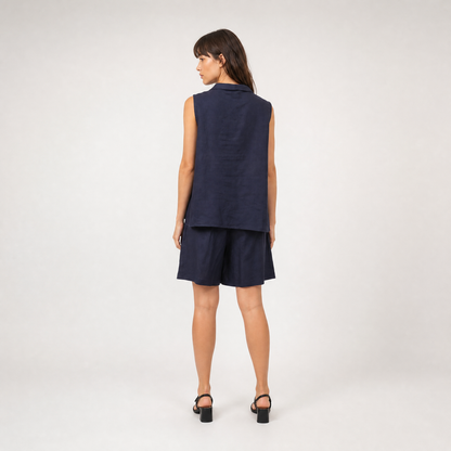 Blouse sans manches en lin – Méditerranée Claire – MJ5491-A