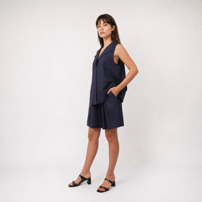 Blouse sans manches en lin – Méditerranée Claire – MJ5491-A