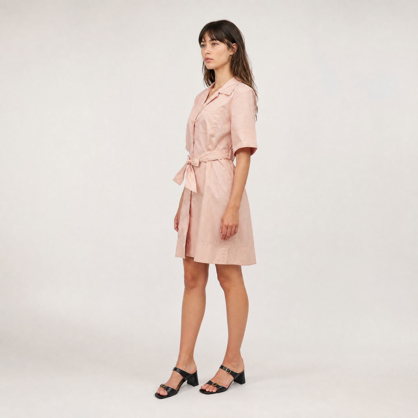 Robe chemise ceinturée en coton – Fil Blanc – MJ5424