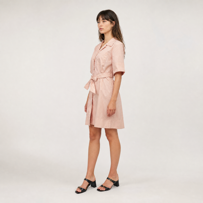 Robe chemise ceinturée en coton – Fil Blanc – MJ5424