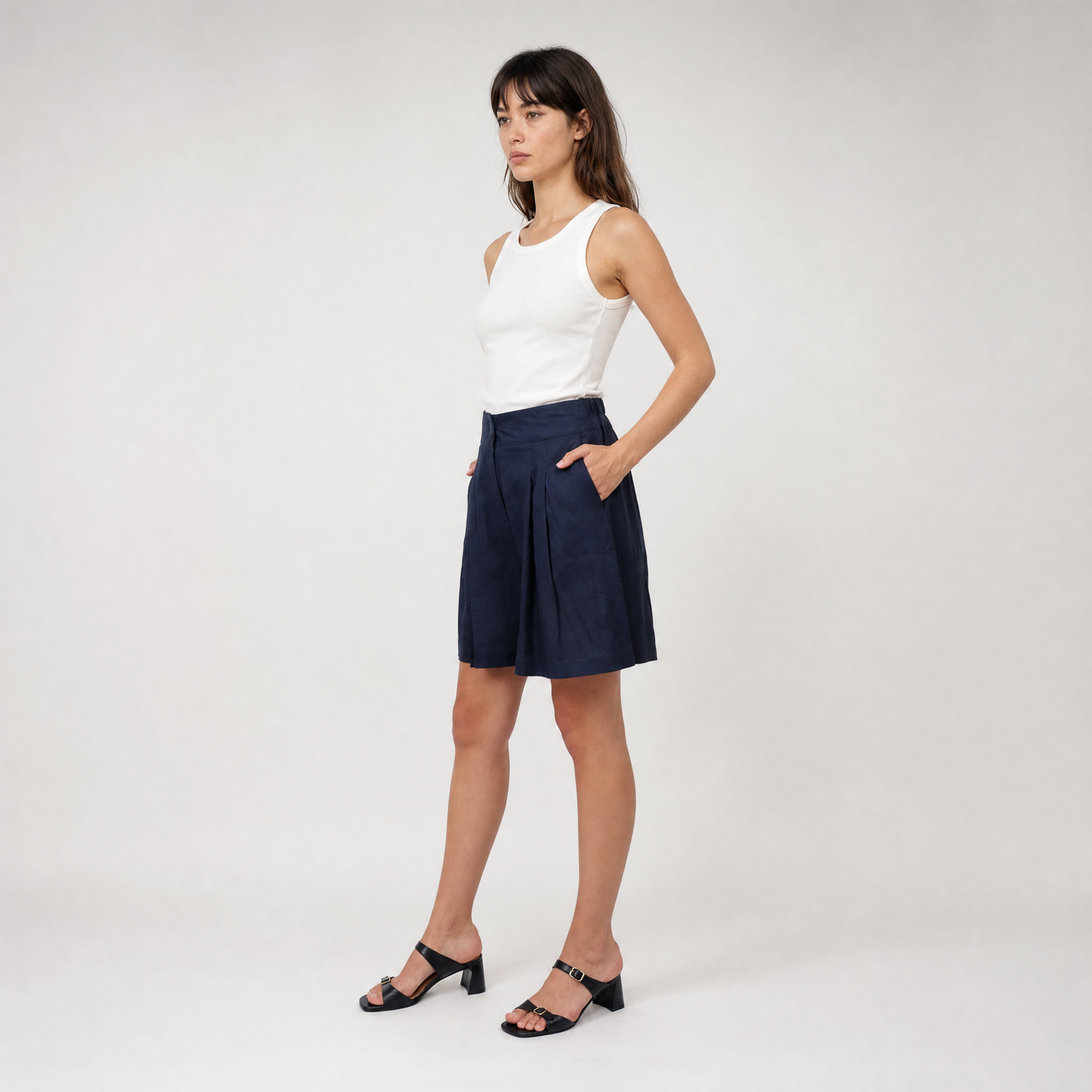 Short taille haute à plis – Méditerranée Claire – MJ1271-A