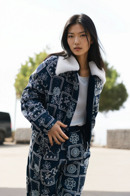 Patterned Shearling Jacket – Nordic Script – MJ264445