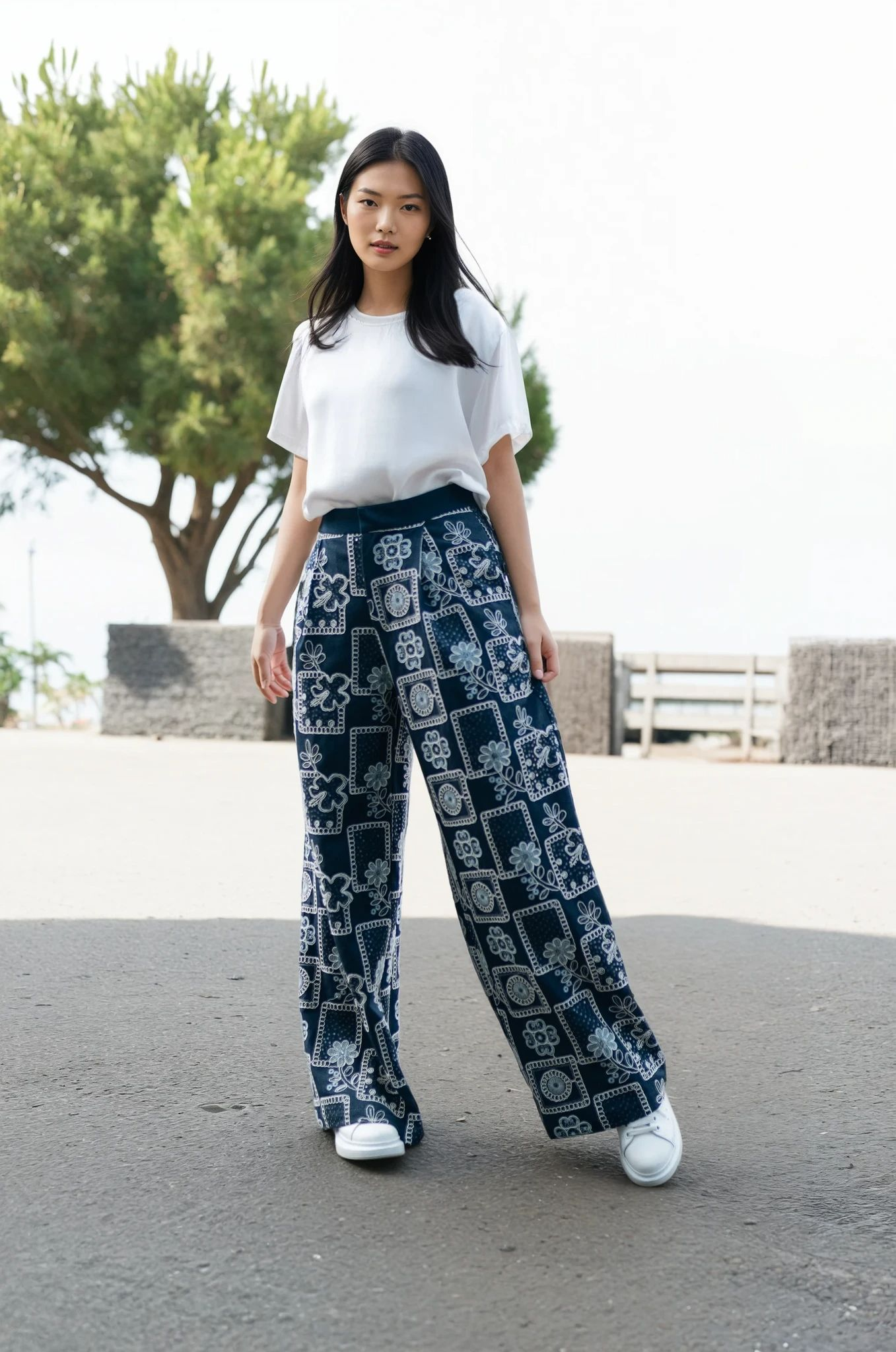 Patterned Wide Trousers – Nordic Script – MJ264444
