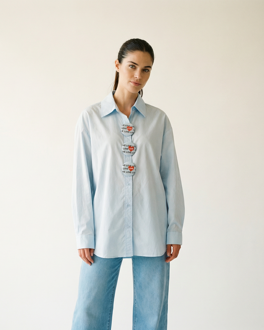 Cotton Statement-Button Shirt – Rive Céleste – MJ277129