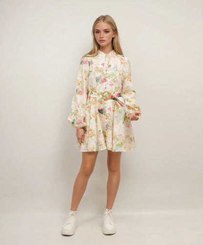 Robe Courte Ceinturée à Fleurs – Garden Reverie – MJ251368